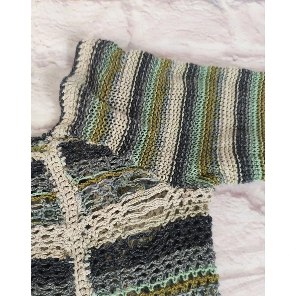 Free People Cropped Stripe Boho Sweater Festival Y2k Silk Cotton Sz XS?? S?